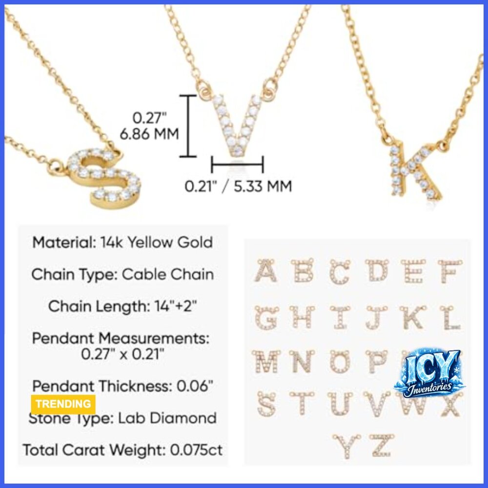 14k Solid Gold Diamond Initial Necklace, Adjustab… - image 2